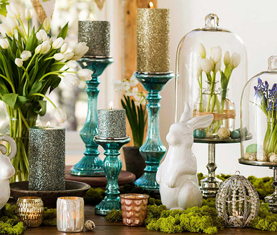 This undated publicity photo provided by Pottery Barn shows Blue Mercury glass that brings in one of the iconic pastel hues of the Easter season in a fresh new way (www.potterybarn.com). (AP Photo/Pottery Barn, Reed Davis Daniel Hebert)